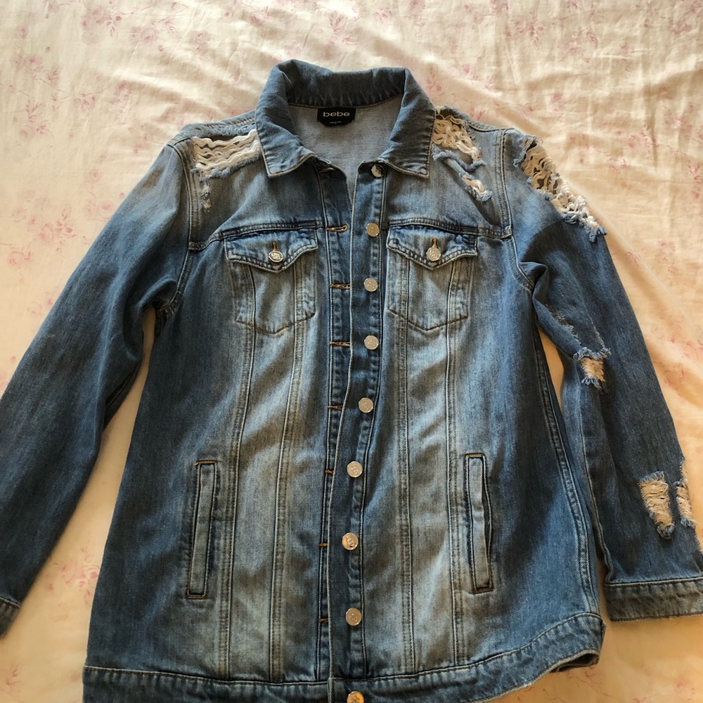 Bebe Distressed Ripped Jean Jacket